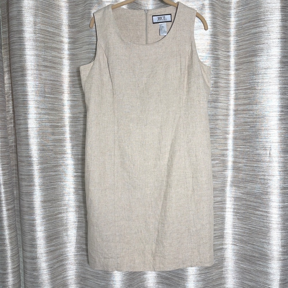 Bice by Sag Harbor Womens Linen Blend Sleeveless Shift Dress Beige Size 12
